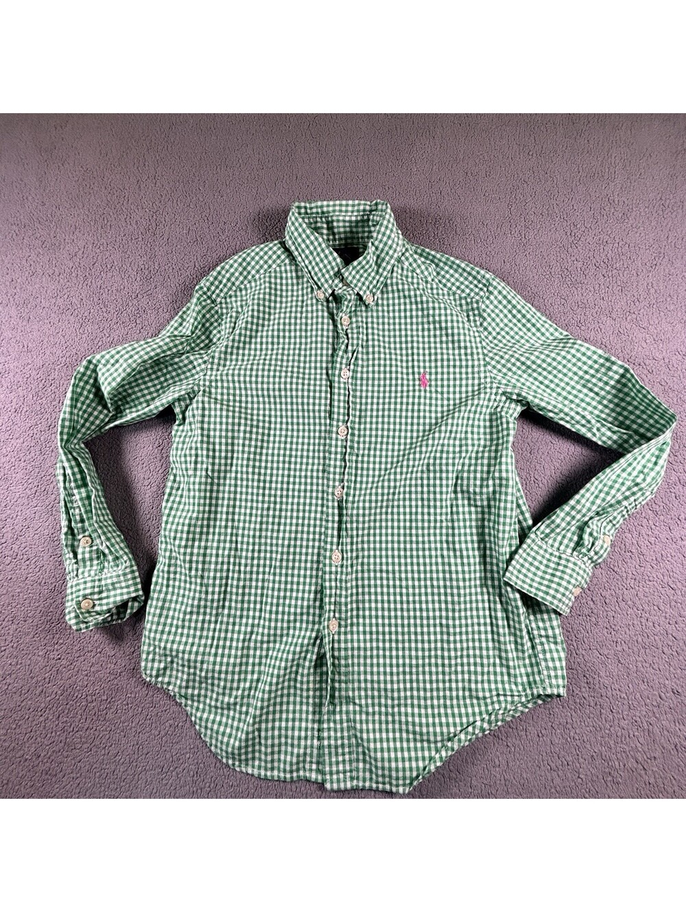 Polo Ralph Lauren Boys Green Checked Long Sleeve Button Down Shirt Size S 10-12